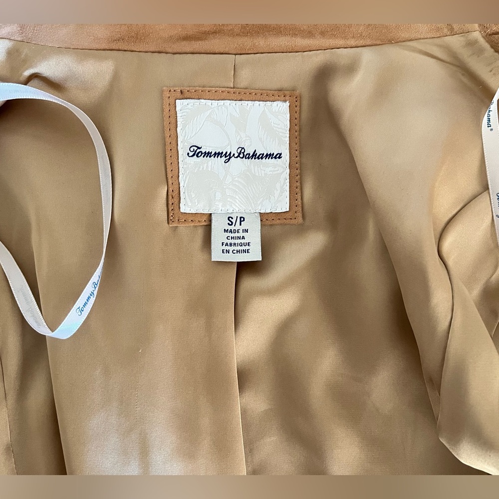 Tommy Bahama Size SM Tan Goat Suede Open Cardigan Long Cascade Jacket - Picture 7 of 9